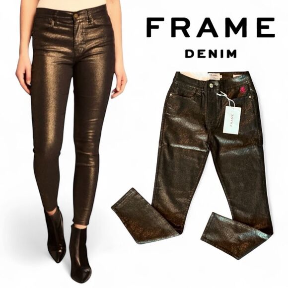 Frame Denim Le High Metallic Skinny Ankle Jeans - Picture 1 of 16